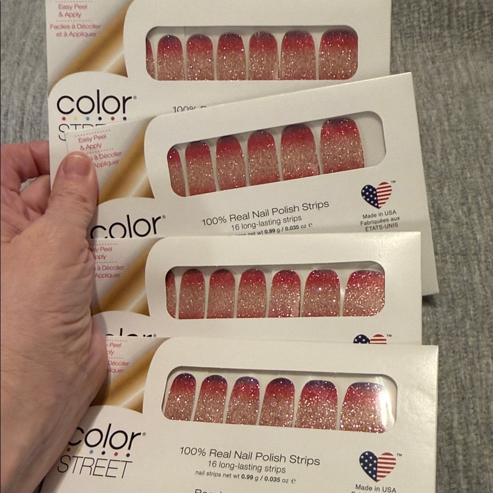 Color Street Pink and Red Glitter Nail Strips nuclear fuchsian